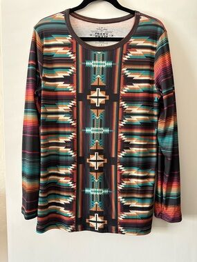 Crazy Train Teal & Rust Southwestern Stripe Tee